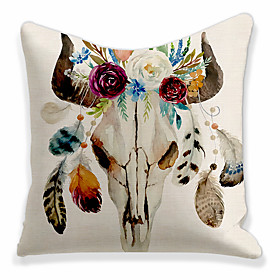 Double Side 1 Pc Cushion Cover  Print 45x45cm Faux Linen for Sofa Bedroom Animal Yak