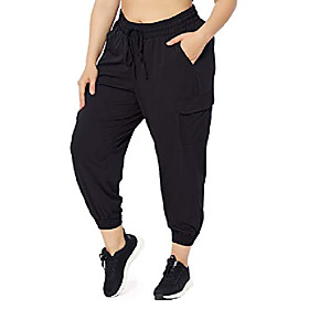 zerdocean women's plus size casual lounge cargo pants hiking workout pants active wear loungewear with pockets drawstring black 2x