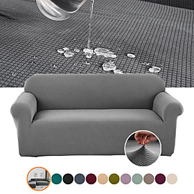 Pure Color Water Repellent Thickened Sofa Cover 1-Piece Super Stretch with Elastic Bottom and Anti Slip Foam Pet Hair Proof Sofa Slipcover Washable Furniture P