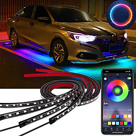 OTOLAMPARA 4pcs 100W Car Underglow Light Flexible Strip LED Underbody Lights Remote /APP Control Car Led Neon Light RGB Decorative Atmosphere Lamp