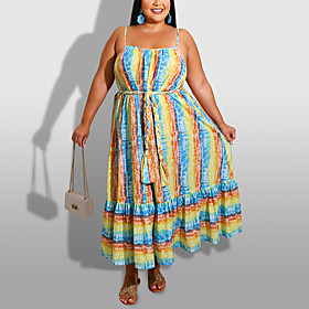 Women's Plus Size Dress Swing Dress Stripes Graphic Drawstring Summer XL 2XL 3XL 4XL 5XL