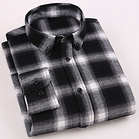 Men's Shirt Plaid Button-Down Long Sleeve Casual Tops 100% Cotton Business Formal Casual Black / White Blue Purple / Work