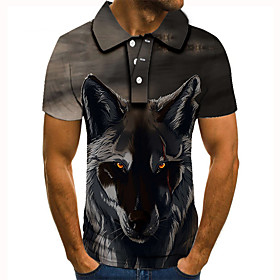 Men's Golf Shirt 3D Print Graphic Prints Fox Animal Button-Down Short Sleeve Street Tops Casual Fashion Cool Gray / Sports