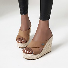 Women's Sandals Wedge Sandals Espadrilles Platform Sandals Wedge Heel Round Toe Nubuck Solid Colored Leopard Camel Almond Black