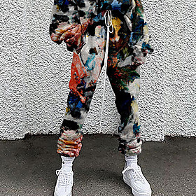 Women's Fashion Casual / Sporty Comfort Going out Weekend Active Pants Color Block Graffiti Full Length Pocket Elastic Drawstring Design Print White Red Yellow