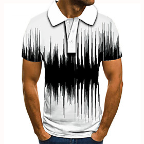 Men's Golf Shirt Tennis Shirt 3D Print Geometry Linear Button-Down Short Sleeve Street Tops Casual Fashion Cool White / Sports