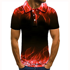 Men's Golf Shirt Tennis Shirt 3D Print Graphic Prints Flame Button-Down Short Sleeve Street Tops Casual Fashion Cool Red / Sports