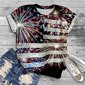 Women's Plus Size Tops T shirt Graphic Flag Print Short Sleeve Crewneck Basic Black Big Size XL XXL 3XL 4XL 5XL / Holiday