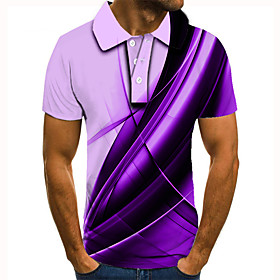 Men's Golf Shirt Tennis Shirt 3D Print Graphic Prints Linear Button-Down Short Sleeve Street Tops Casual Fashion Cool Purple / Sports