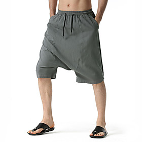 Men's Shorts Chino Loose Casual Home Harem Loose Shorts Pants Solid Color Knee Length Black Khaki Dark Gray Navy Blue