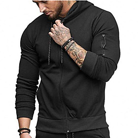 Homme Sweat à capuche zippé Couleur unie Fermeture éclair Poche Capuche du quotidien Aptitude Vêtement de sport basique Pulls Capuche Pulls molletonnés Manches