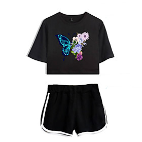 Women's Basic Streetwear Floral Butterfly Vacation Casual / Daily Two Piece Set Crop Top Tracksuit T shirt Loungewear Shorts Print Tops