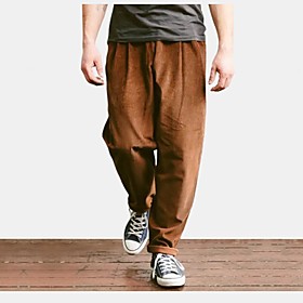 Men's Chino Harlem Pants Comfort Loose Casual Daily Harem Loose Pants Chinos Pants Plain Solid Colored Full Length Pocket Black Brown