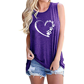 Women's Holiday Tank Top Vest T shirt Dog Graphic Heart Print Round Neck Basic Tops Blue Purple Light gray / Going out