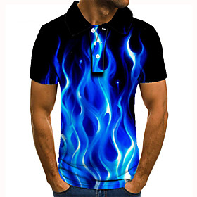 Men's Golf Shirt Tennis Shirt 3D Print Graphic Prints Flame Button-Down Short Sleeve Street Tops Casual Fashion Cool Blue / Sports