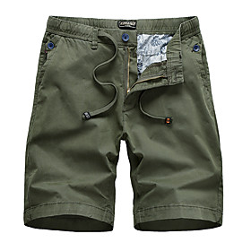 Men's Basic Shorts Breathable Daily Chinos Shorts Pants Solid Colored Short Drawstring Zipper Pocket Blue Army Green Khaki Dark Blue