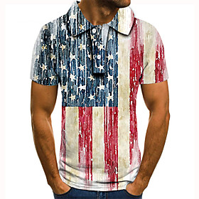 Men's Golf Shirt Tennis Shirt 3D Print Graphic Prints American Flag Button-Down Short Sleeve Street Tops Casual Fashion Cool Red / Sports