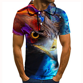 Men's Golf Shirt 3D Print Graphic Prints Eagle Animal Button-Down Short Sleeve Street Tops Casual Fashion Cool Blue / Sports
