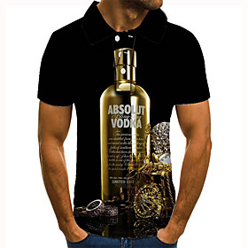 Men's Golf Shirt 3D Print Graphic Prints Beer Button-Down Short Sleeve Street Tops Casual Fashion Cool Black / Sports