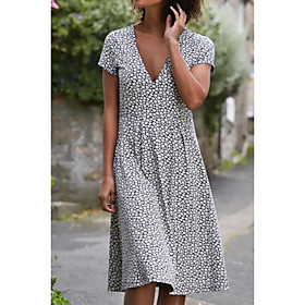 2021 amazon independent station ebay new summer print short-sleeved round neck dress polka dot female skirt mid-length skirt