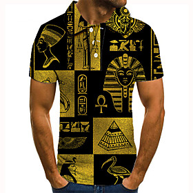Men's Golf Shirt 3D Print Graphic Prints pyramid Egypt series Button-Down Short Sleeve Street Tops Casual Fashion Cool Yellow / Sports