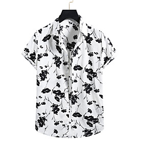 Men's Shirt Other Prints Plants Print Short Sleeve Casual Tops Hawaiian Button Down Collar White Black