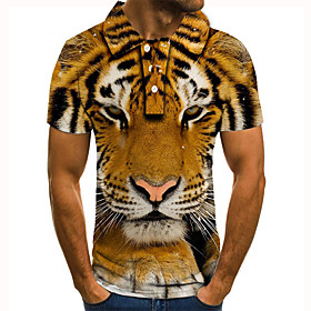 Men's Golf Shirt Tennis Shirt 3D Print Tiger Animal Button-Down Short Sleeve Street Tops Casual Fashion Cool Orange / Sports
