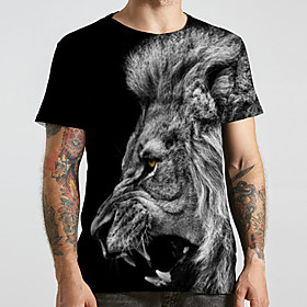 Men's Unisex Tee T shirt 3D Print Graphic Prints Lion Animal Plus Size Print Short Sleeve Casual Tops Fashion Designer Big and Tall Black