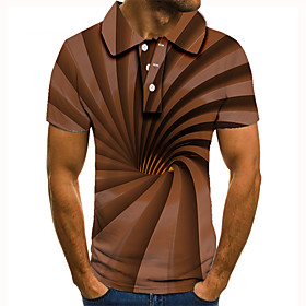 Men's Golf Shirt 3D Print Optical Illusion Geometry Button-Down Short Sleeve Street Tops Casual Fashion Cool Brown / Sports