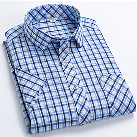 Men's Shirt Other Prints Plaid Short Sleeve Daily Tops Business Basic Button Down Collar Blue Yellow Dusty Blue / Work