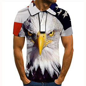 Men's Golf Shirt Tennis Shirt 3D Print Graphic Prints Eagle American Flag Button-Down Short Sleeve Street Tops Casual Fashion Cool White / Sports