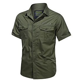Men's Shirt non-printing Solid Colored Print Short Sleeve Daily Tops Cotton Military Blue Army Green Khaki / Summer