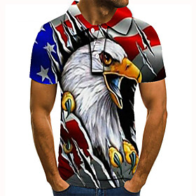 Men's Golf Shirt Tennis Shirt 3D Print Graphic Prints Eagle American Flag Button-Down Short Sleeve Street Tops Casual Fashion Cool White / Sports