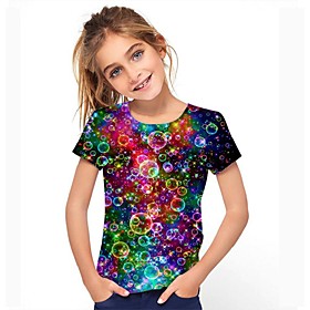 Kids Girls' Tee Short Sleeve Graphic Rainbow Children Tops Active School 3-12 Years
