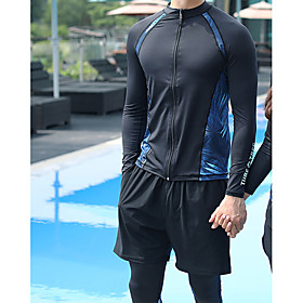 Men's Rash Guard Dive Skin Suit Nylon Swimwear UV Sun Protection Quick Dry Long Sleeve 3-Piece Front Zip - Swimming Surfing Snorkeling Floral / Botanical Autum