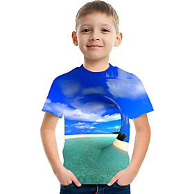 Kids Boys' T shirt Tee Short Sleeve Graphic Optical Illusion Color Block Rainbow Children Tops Summer Active Streetwear Sports 3-12 Years