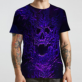 Men's Unisex Tee T shirt Shirt 3D Print Graphic Prints Skull Plus Size Print Short Sleeve Casual Tops Fashion Designer Big and Tall Round Neck Purple / Sports