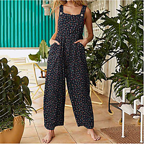 21 years amazon wish cross-border european and american spring and summer new fashion loose flower print women's overalls