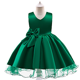 Kids Little Girls' Dress Butterfly Solid Colored A Line Dress Party Birthday Party Mesh Bow Blushing Pink Wine Green Knee-length Sleeveless Regular Cute Dresse