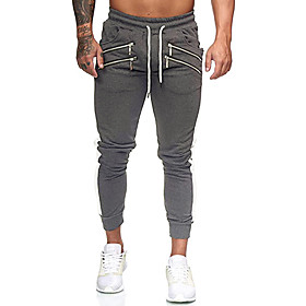Men's Fashion Pants Pants Solid Color Full Length Black Light Grey Dark Gray