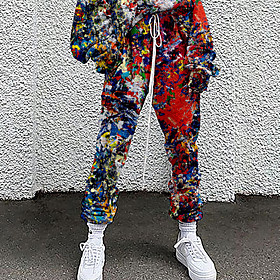 Women's Fashion Casual / Sporty Comfort Going out Weekend Active Pants Graphic Prints Graffiti Landscape Full Length Pocket Elastic Drawstring Design Print Whi