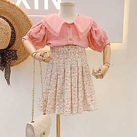 Kids Little Girls' Dress Floral Graphic Print Blushing Pink Knee-length Short Sleeve Basic Dresses Summer Regular Fit 3-8 Years