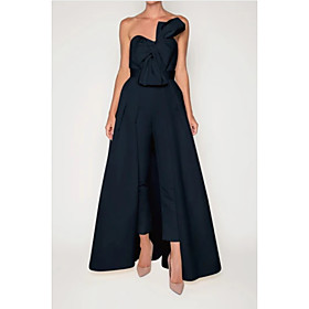 Jumpsuits Minimalist Elegant Engagement Formal Evening Dress Sweetheart Neckline Sleeveless Detachable Stretch Fabric with Bow(s) Pleats 2021