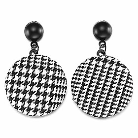 round button dangle earrings classic black and white fabric check cloth pendants drop earring