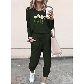 Women Basic Streetwear Floral Vacation Casual / Daily Two Piece Set Tracksuit T shirt Pant Loungewear Drawstring Print Tops