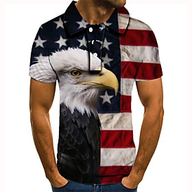Men's Golf Shirt Tennis Shirt 3D Print Graphic Prints Eagle American Flag Button-Down Short Sleeve Street Tops Casual Fashion Cool Blue / Sports