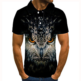 Men's Golf Shirt Tennis Shirt 3D Print Eagle Animal Button-Down Short Sleeve Street Tops Casual Fashion Cool Black / Sports