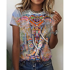 Women's Painting T shirt Graphic Print Round Neck Basic Tops Orange