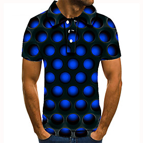 Men's Golf Shirt Tennis Shirt 3D Print Circle Geometric Button-Down Short Sleeve Street Tops Casual Fashion Cool Blue / Sports