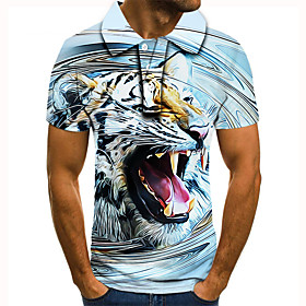 Men's Golf Shirt 3D Print Tiger Animal Button-Down Short Sleeve Street Tops Casual Fashion Cool Blue / Sports